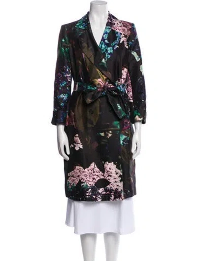 Pre-owned Marina Rinaldi Floral Print Trench Coat In Black