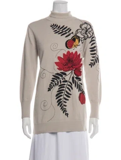 Pre-owned Marina Rinaldi Floral Print Turtleneck Sweater In Neutrals