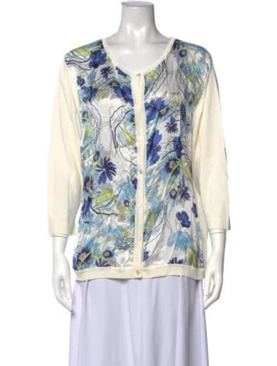 Pre-owned Marina Rinaldi Floral Print V-neck Sweater In Multicolor