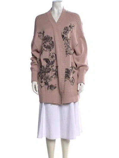 Pre-owned Marina Rinaldi Floral Print V-neck Sweater In Pink