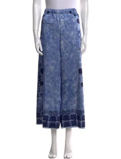 Pre-owned Marina Rinaldi Floral Print Wide Leg Pants In Blue
