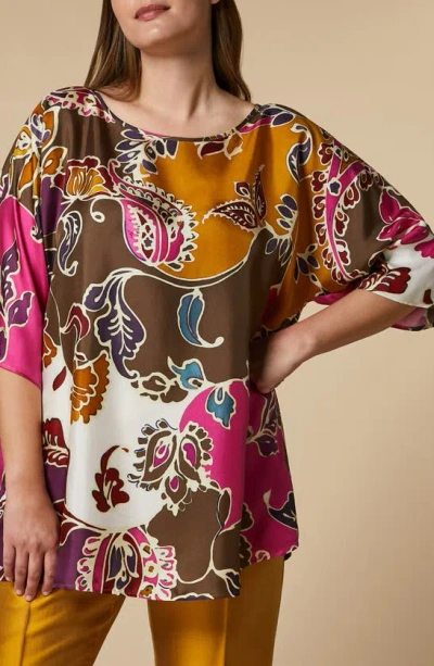 Marina Rinaldi Plus Size Ragusa Floral-print Silk Twill Blouse In Gold