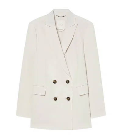 Marina Rinaldi Fox Double-breasted Blazer In White