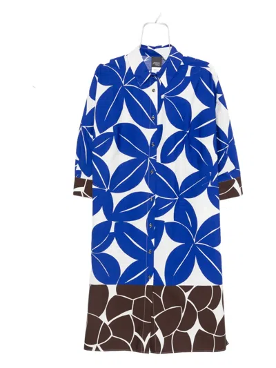 Marina Rinaldi Fuoco Floral-print Shirt Dress In Blue