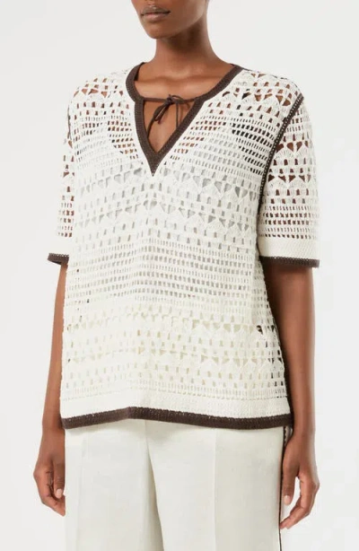 Marina Rinaldi Garza Crochet Sweater In White