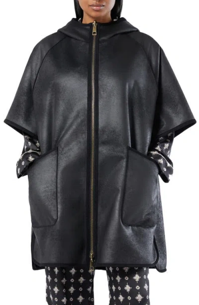 Marina Rinaldi Gel Reversible Faux Fur Hooded Cape In Black