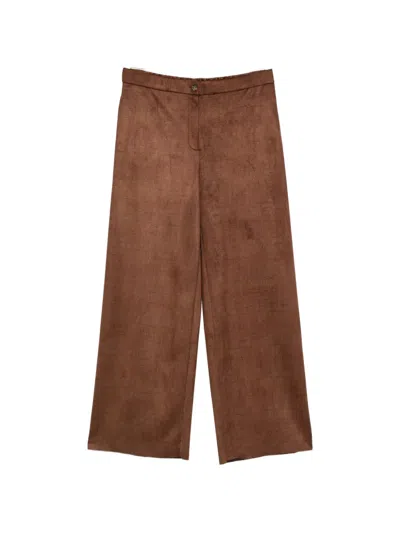 Marina Rinaldi Gelato Croc-effect Velvet-finish Palazzo Pants In Brown