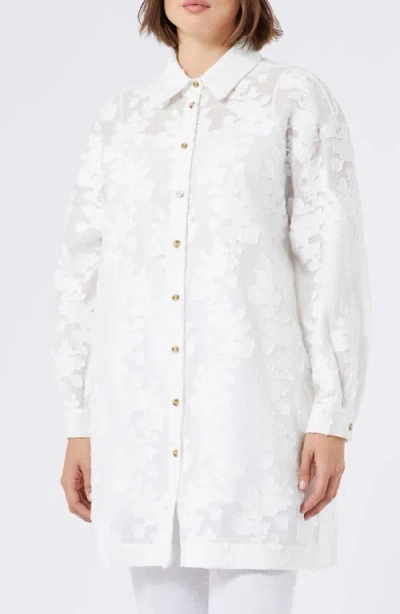 Marina Rinaldi Gessati Floral Jacquard Tunic Shirt In White