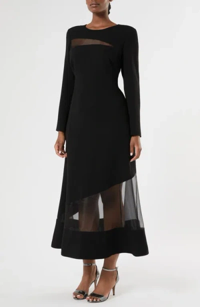 Marina Rinaldi Giunto Mixed Media Long Sleeve Dress In Metallic