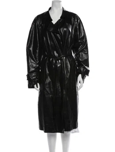 Pre-owned Marina Rinaldi Goat Leather Trench Coat In Black