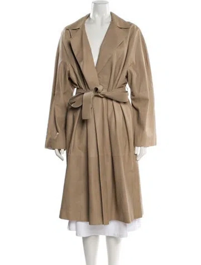 Pre-owned Marina Rinaldi Goat Leather Trench Coat W/ Tags In Neutral