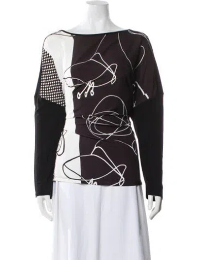 Pre-owned Marina Rinaldi Graphic Print Bateau Neckline Top In Black