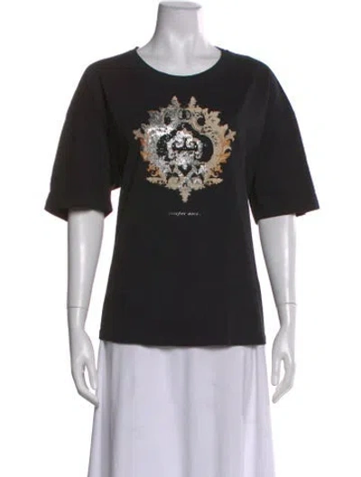 Pre-owned Marina Rinaldi Graphic Print Crew Neck T-shirt In Black