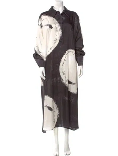 Pre-owned Marina Rinaldi Graphic Print Long Dress In Black