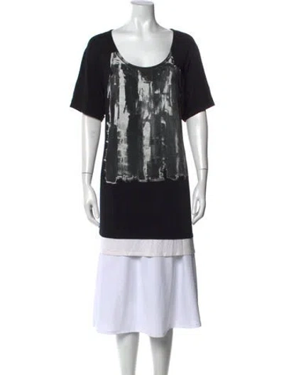 Pre-owned Marina Rinaldi Graphic Print Scoop Neck T-shirt In Black