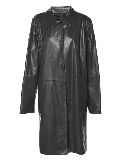 Pre-owned Marina Rinaldi Long Calf Leather Jacket In Gray