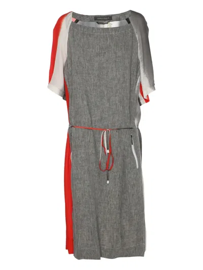 Pre-owned Marina Rinaldi Drawstring Silk Dress In Gray