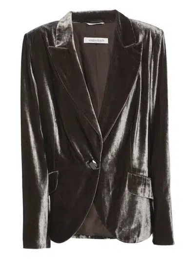 Pre-owned Marina Rinaldi Velvet Single-breasted Blazer In Gray