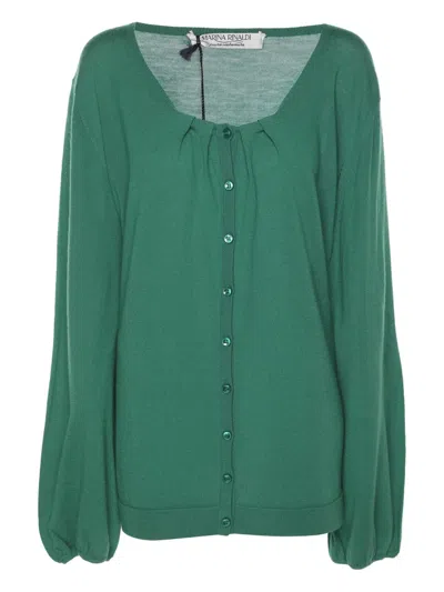 Pre-owned Marina Rinaldi Button Cashmere Knit Top In Green