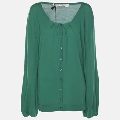 Marina Rinaldi Green Cashmere Knit Button Front Sweater