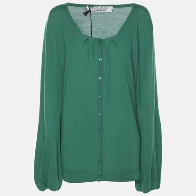 Pre-owned Marina Rinaldi Green Cashmere Knit Button Front Sweater Xl