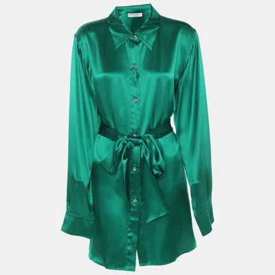 Pre-owned Marina Rinaldi Green Satin Scarf Neck Long Sleeve Shirt L