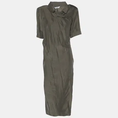 Marina Rinaldi Green Satin Wrap Around Midi Dress In Gray