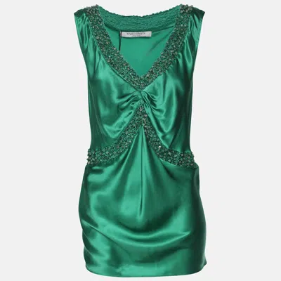 Pre-owned Marina Rinaldi Green Silk Embellished Tops L