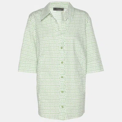 Pre-owned Marina Rinaldi Green Stretch Cotton Spot Print 3/4 Sleeve Shirt L