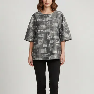 Pre-owned Marina Rinaldi Grey Abstract Brushstroke Jacquard Button Up Blouse Xl In Gray