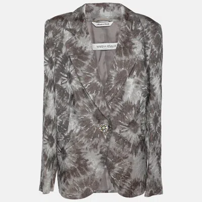 Pre-owned Marina Rinaldi Grey Jacquard Single Breasted Blazer L In Gray