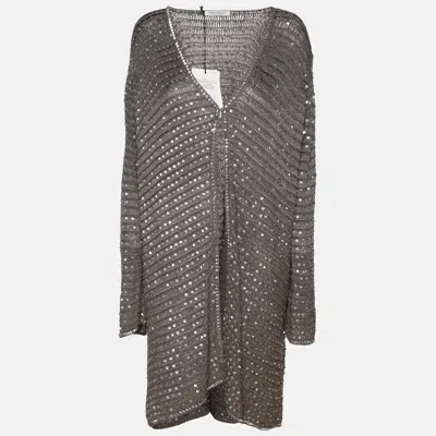 Marina Rinaldi Grey Knit Sequins Long Sleeve Cardigan In Gray