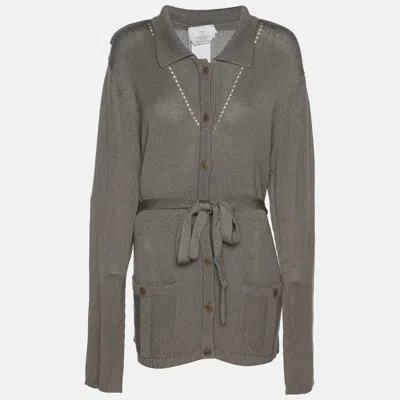 Pre-owned Marina Rinaldi Grey Rib Knit Button Front Sweater L In Gray