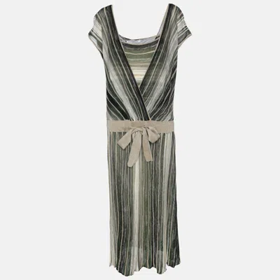 Marina Rinaldi Grey/black Stripe Stretch Knit Midi Dress In Green