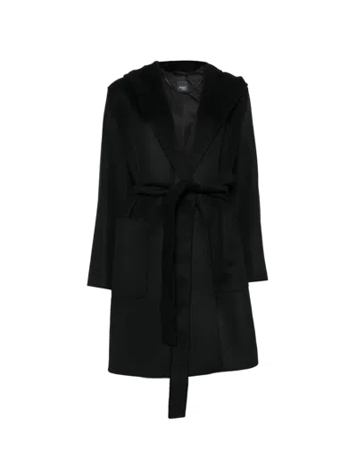 Marina Rinaldi Hooded Belted Coat In Black