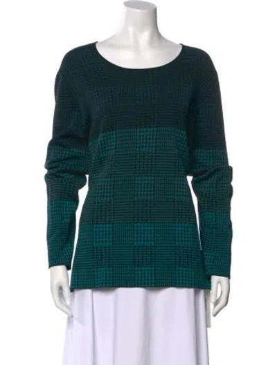 Pre-owned Marina Rinaldi Houndstooth Print Scoop Neck Sweatshirt In Green