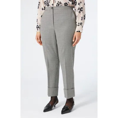 Marina Rinaldi Houndstooth Stretch Virgin Wool Cuff Pants In Gray
