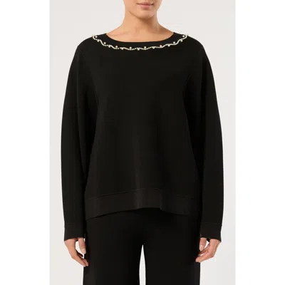 Marina Rinaldi Imitation Pearl Neck Sweater In Black