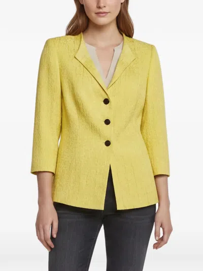 Pre-owned Marina Rinaldi Jacquard Button-up Jacket In Yellow