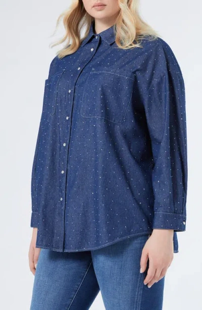 Marina Rinaldi Jene Rhinestone Detail Denim Shirt Jacket In Blue