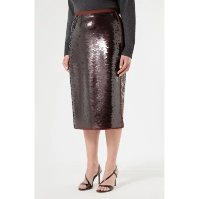 Marina Rinaldi Jersey Sequin Midi Skirt In Brown