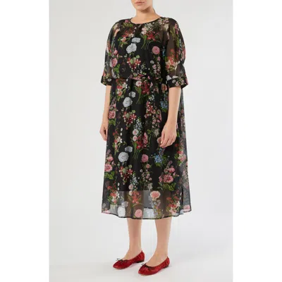 Marina Rinaldi Kaki Floral Print Voile Midi Dress In Multi