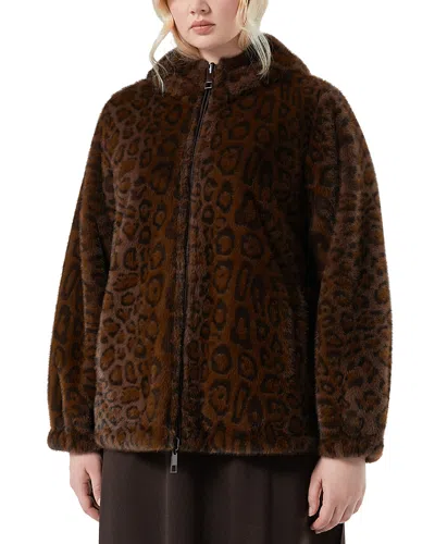 Marina Rinaldi King Reversible Faux Fur Hooded Coat In Brown