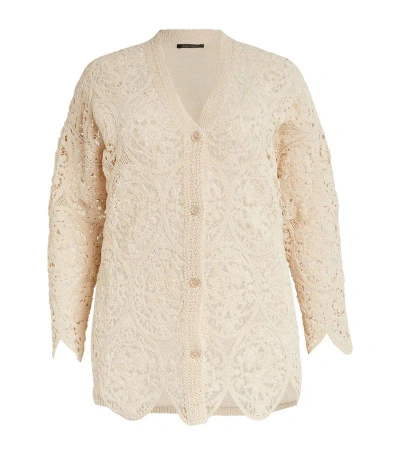 Marina Rinaldi Knitted Lace Cardigan In Beige