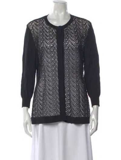 Pre-owned Marina Rinaldi Lace Pattern Crew Neck Top In Black