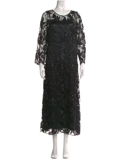 Pre-owned Marina Rinaldi Lace Pattern Long Dress In Black