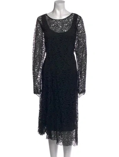 Pre-owned Marina Rinaldi Lace Pattern Long Dress In Black