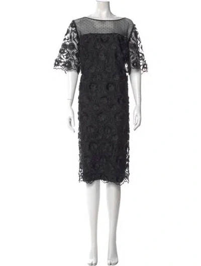 Pre-owned Marina Rinaldi Lace Pattern Midi Length Dress In Black