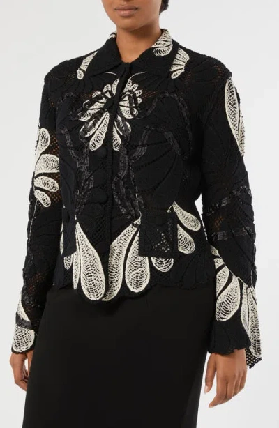 Marina Rinaldi Uscita Lappole Embroidered Cardigan In Black