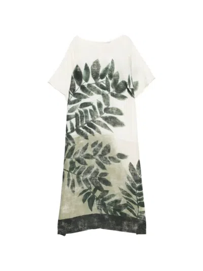 Marina Rinaldi Leaf-print Midi Dress In Multi